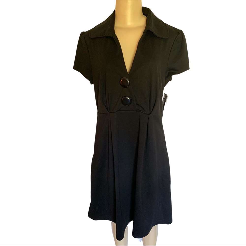 NWT Love Culture Fit & Flare Plunge V-Neck Button Detail Midi Career Dress SM
